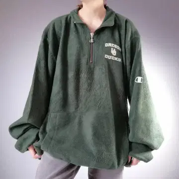 90s 챔피온 champion 자수 하프 지퍼 플리스 그린