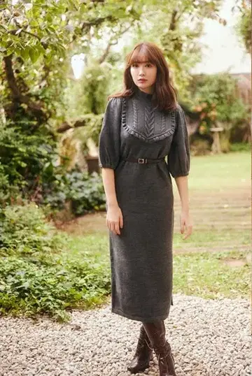 herlipto Belted Ruffle Cable-Knit Dress