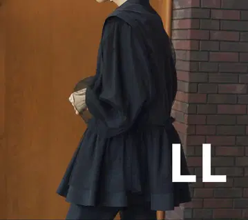 루이엘 튤 MIX 페플럼 디자인 셔츠 블라우스 LL 블랙