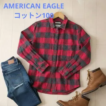 AMERICAN EAGLE 코튼 100% 슬림핏 체크 셔츠
