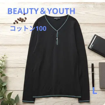 새상품급 BEAUTY&YOUTH 헨리넥 긴팔 니트 블랙 L 코튼