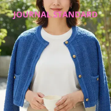 JOURNAL STANDARD 트위드 니트 가디건 골드 버튼 파랑
