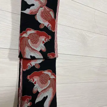 금붕어 자수 반폭 오비 블랙 레드