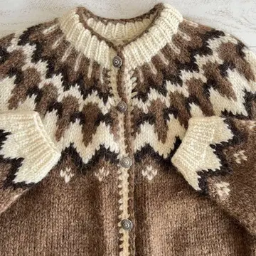 80s 빈티지 모헤어 가디건 노르딕 눈꽃 패턴 핸드니트