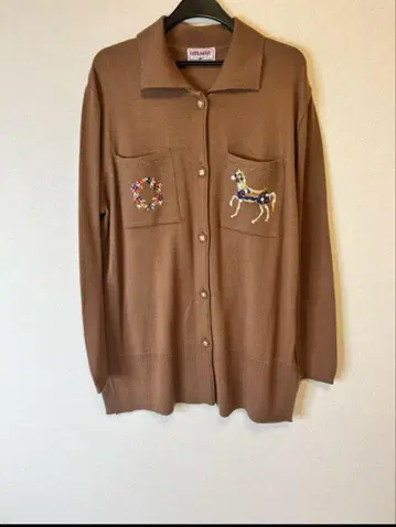 vintagn made in itly 브라운 자수 가디건