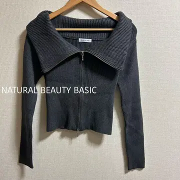 NATURAL BEAUTY BASIC 2WAY 더블 지퍼 오프숄더 니트