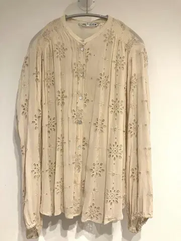 ZARA 자수 긴팔 셔츠 M 베이지