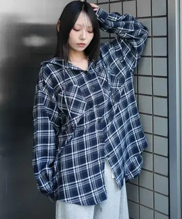 WEGO 택 포함 새상품 체크 후드 BIG 플란넬 셔츠