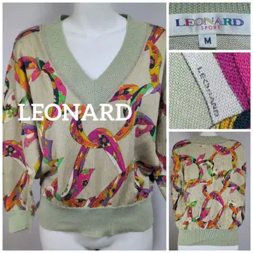 레오나르 LEONARD 컬러풀 체인 패턴 V넥 스웨터