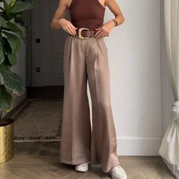 ZARA 새틴 베이지 와이드 팬츠