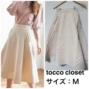 tocco closet 포켓 펄 장식 엠보싱 퀼팅 스커트