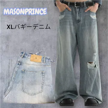 MASONPRINCE 와이드 실루엣 데미지 가공 배기 데님
