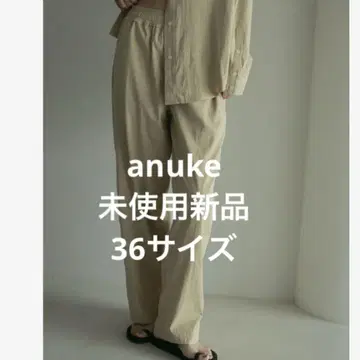 anuke 샴브레이 이지 팬츠 베이지 허리밴딩 와이드 루즈핏
