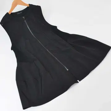 L~LL 집업 포켓 플레어 롱 베스트 여성용/블랙