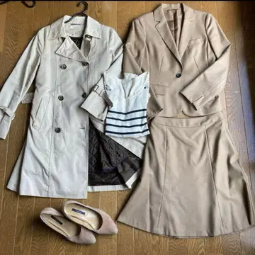 오리히카 코튼 트렌치코트 아오야마 울 100% 플레어 스커트 수트