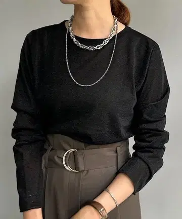 새상품 시너리 시어 라메 풀오버 롱 슬리브 셔츠 블랙 F 사이즈