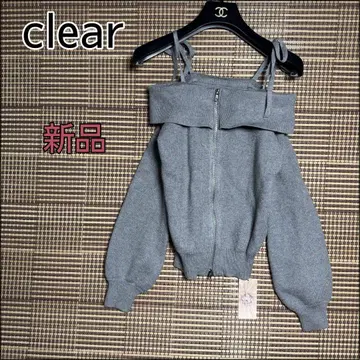 새상품 [ clear ] 더블 지퍼 오프숄더 리본 포함 니트탑