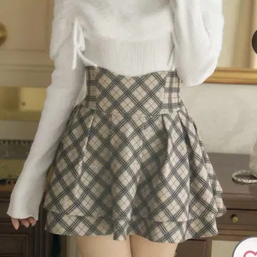 미셸 마카롱 오리지널 체크 무늬 슬림 레그 스커트