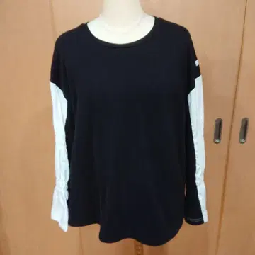 카로 소매 이소재 트레이닝복 티셔츠 블랙 사이즈 9호