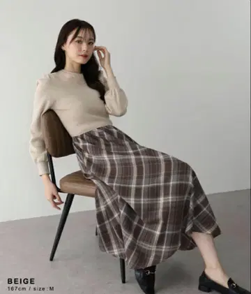 새상품 블루이스트 체크 도킹 니트 원피스 베이지 M