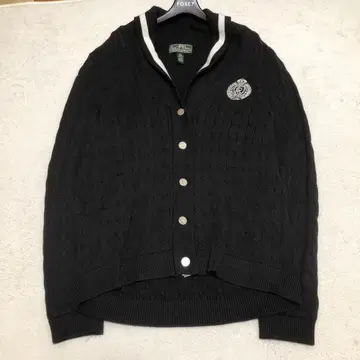 로렌 랄프 로렌 케이블 니트 가디건 블랙 XL 자수 코튼