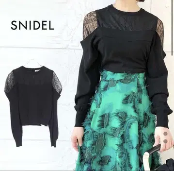 새상품급 SNIDEL 스나이델 레이스 콤비 니트 풀오버