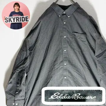 에디 바우어 버튼 다운 셔츠 빅 실루엣 2XL 화이트 블랙 체크