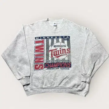 90s MLB 트윈스 맨투맨 그레이 빅 로고 빈티지