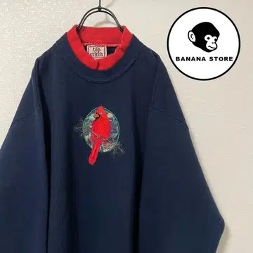 USA제 90s 빈티지 맨투맨 자수 네이비 빨간색 바이컬러 새