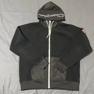 [ 새상품급 ] Champion 후드 부착 블랙 플리스 자켓 XL
