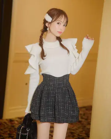 미셸 마카롱 M 사이즈 트위드 슬림 레그 스커트