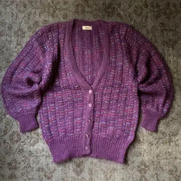 올 패턴 모헤어 가디건 레트로 퍼플 니트 vintage 구제 의류 레어