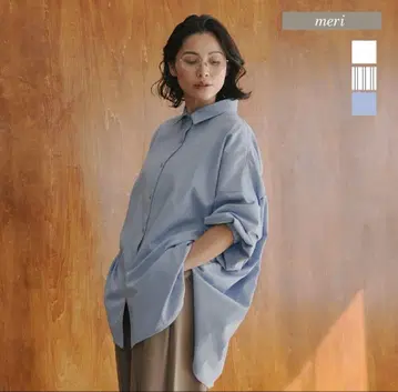 meri 미일리 백 개더 셔츠 블루