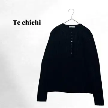 [ 테치치 ] 블랙 리브 니트 상의 심플 무지 긴팔 깔끔 성인
