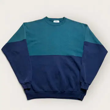 90s Hanes Premium 무지 맨투맨 멀티 배색 네이비 그린