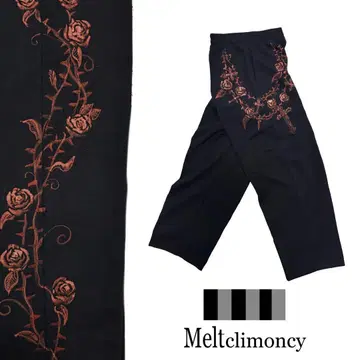 Meltclimony 블리치 장미 아트 와이드 팬츠 블랙