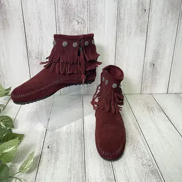 MINNETONKA 미네통카 더블 프린지 모카신 부츠 보르도