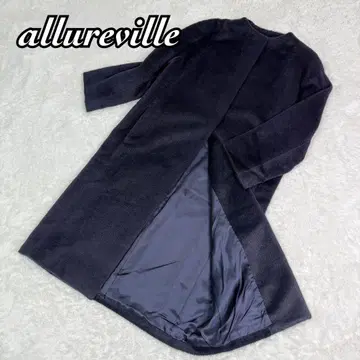 알아바일 알파카 롱 노카라 코트 샤기 네이비 사이즈 M