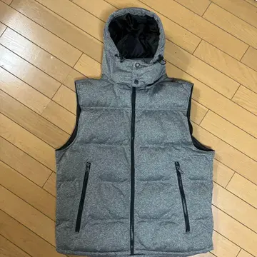 그레이 후드 부착 다운 베스트