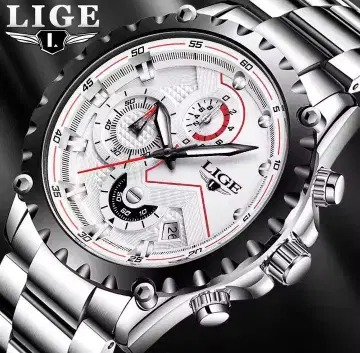 LIGE 크로노그래프 손목시계 실버