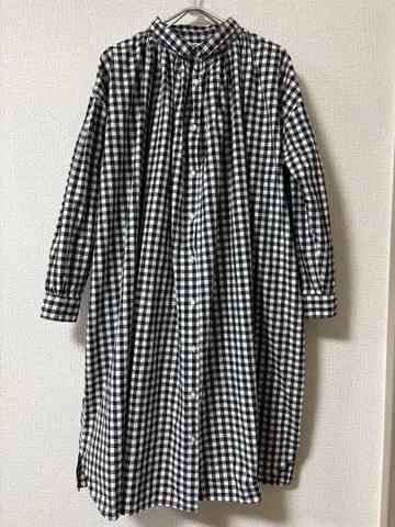 SO 에스오 개더 롱 셔츠 원피스 와이드 체크 무늬