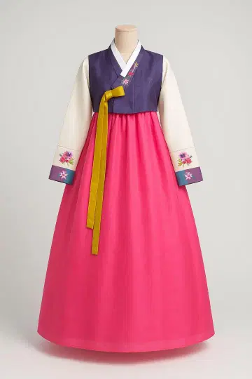 전통적인 치마저고리 보라색과 핑크