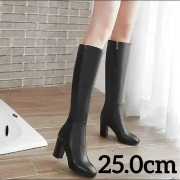 귀한 사이즈 가죽 롱 부츠 블랙 25cm 데님이나 스커트와 코디가