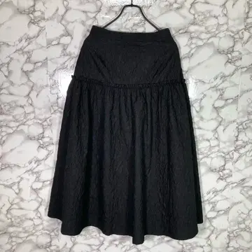 시 오파크 클립 (M) 티어드 롱 스커트 블랙