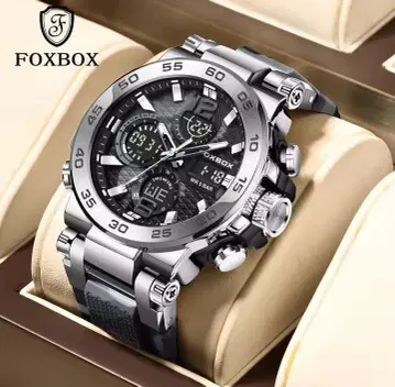 FOXBOX 크로노그래프 손목시계 블랙/실버