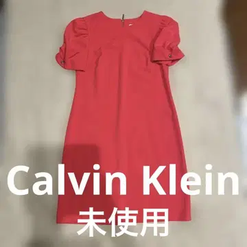 Calvin Klein 빨간색 퍼프 슬리브 무릎 기장 원피스