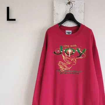구제 의류 프룻 오브 더 룸 레드 맨투맨 모티브 로고 프린트 L