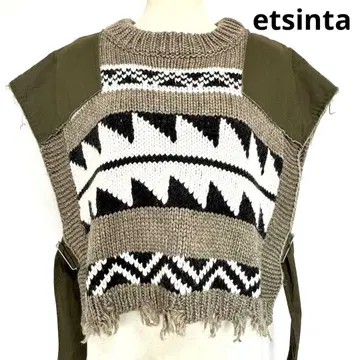 etsinta 에신타 리메이크 카우친 베스트 니트 기하학 밀리터리