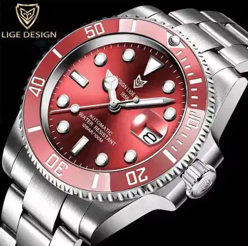 LIGE DESIGN 자동 와인딩 손목시계 레드