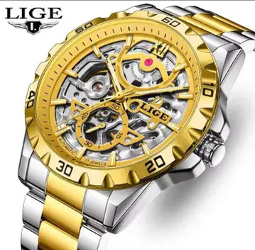 LIGE 자동 와인딩 손목시계 골드/실버